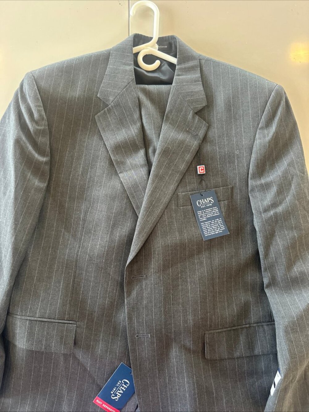 Ralph Lauren Chaps Dark Gray Pinstripe Suit Jacket 44S Men's Blazer 26/29 Pant